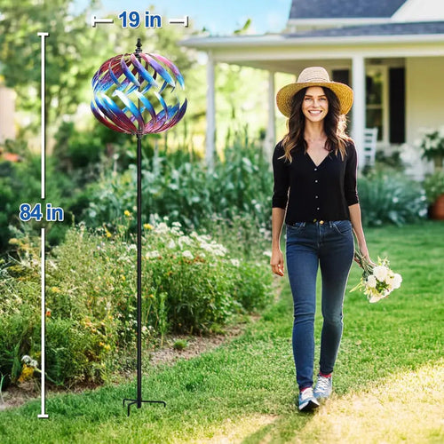 84" Large Metal Wind Spinner for Yard Garden - Full Height View