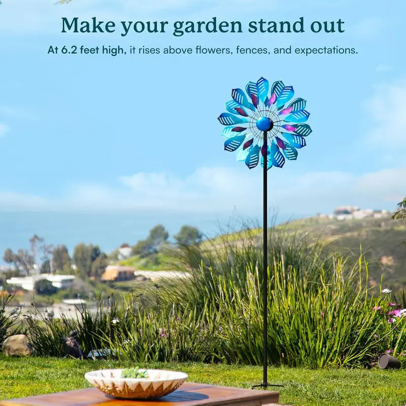 Large Metal Wind Spinner for Garden Decor 84" H x 24" W - Full Height Display