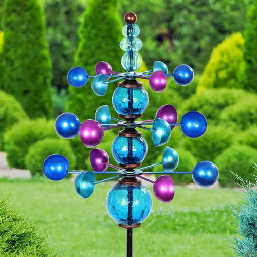 3 Tier Garden Wind Spinner with Glass Crackle Balls - Front View