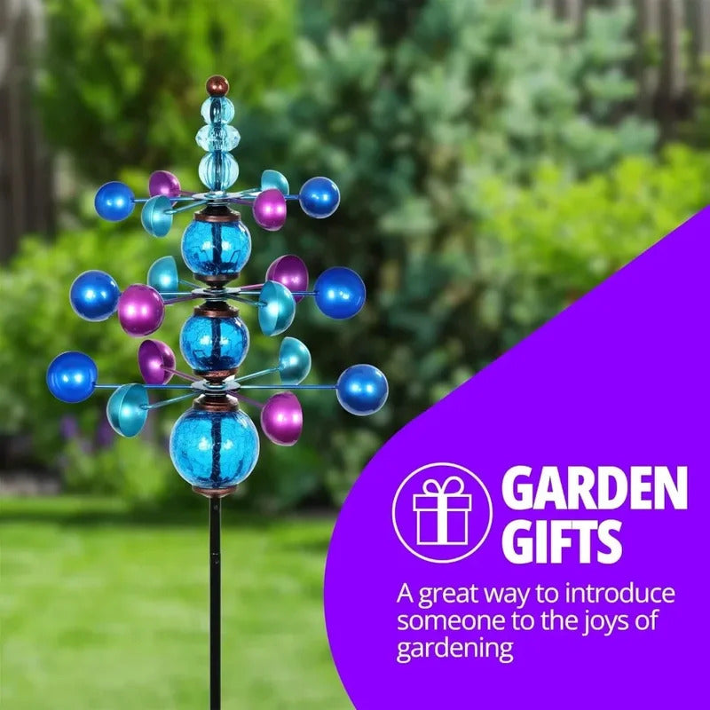3 Tier Garden Wind Spinner with Glass Crackle Balls - Color Detail Blue Purple