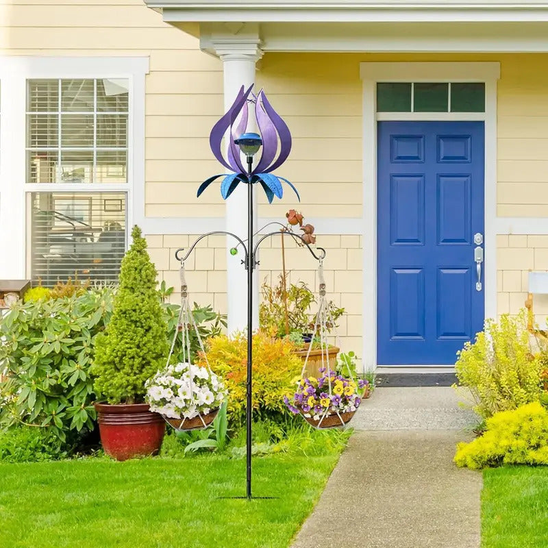 83-Inch Solar Wind Spinner LED Light Outdoor Garden Decor - Side View