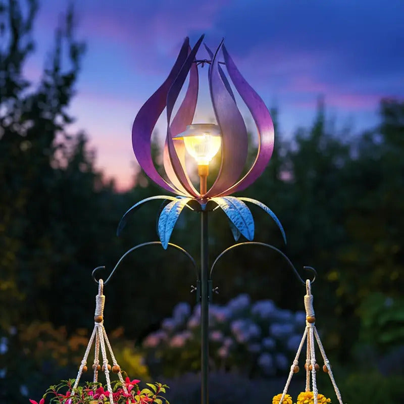 83-Inch Solar Wind Spinner LED Light Outdoor Garden Decor - LED Lights On