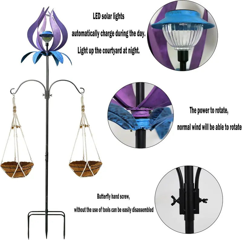 83-Inch Solar Wind Spinner LED Light Outdoor Garden Decor - Garden Installation