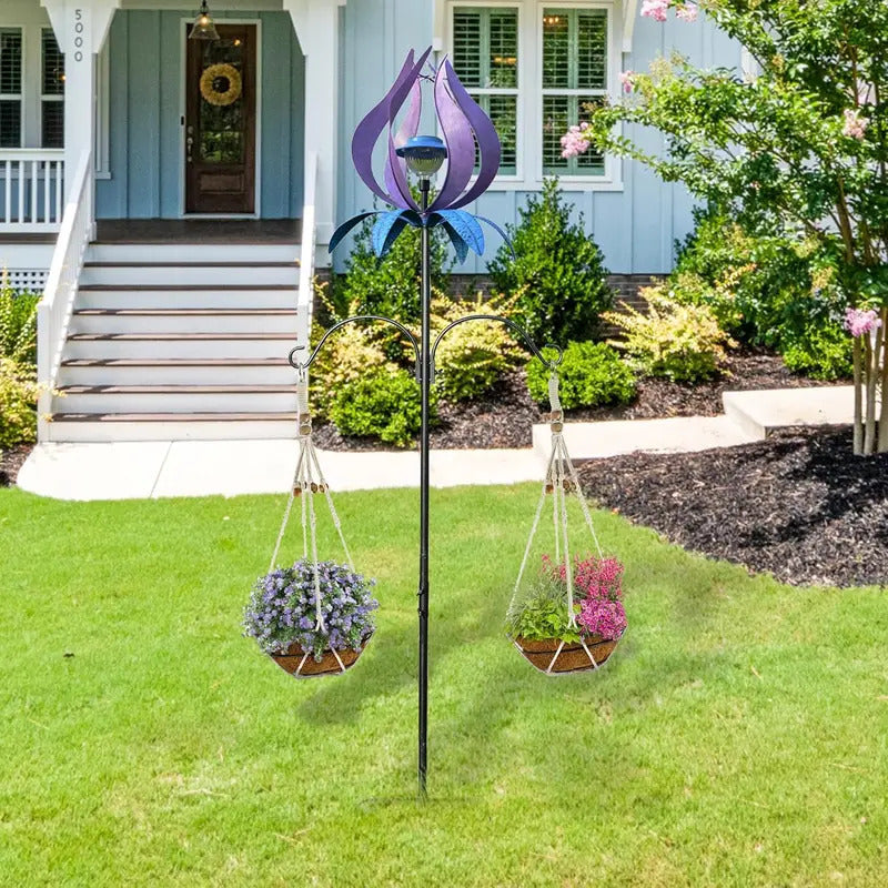 83-Inch Solar Wind Spinner LED Light Outdoor Garden Decor - Night Glow Effect