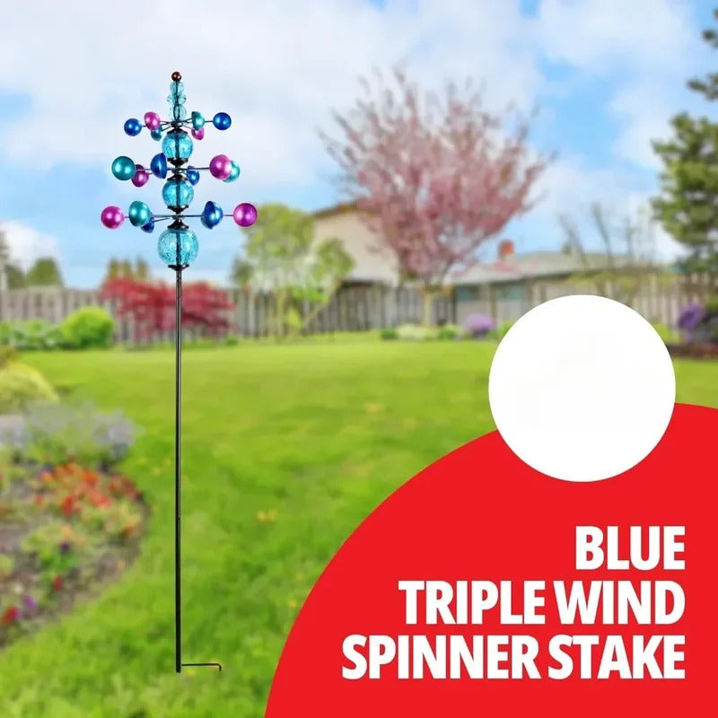 3 Tier Garden Wind Spinner with Glass Crackle Balls - Side View